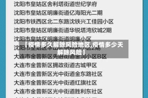 【疫情多久解除风险地区,疫情多少天解除风险】