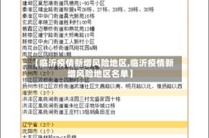 【临沂疫情新增风险地区,临沂疫情新增风险地区名单】