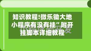 知识教程!微乐锄大地小程序有没有挂	”附开挂脚本详细教程-第2张图片
